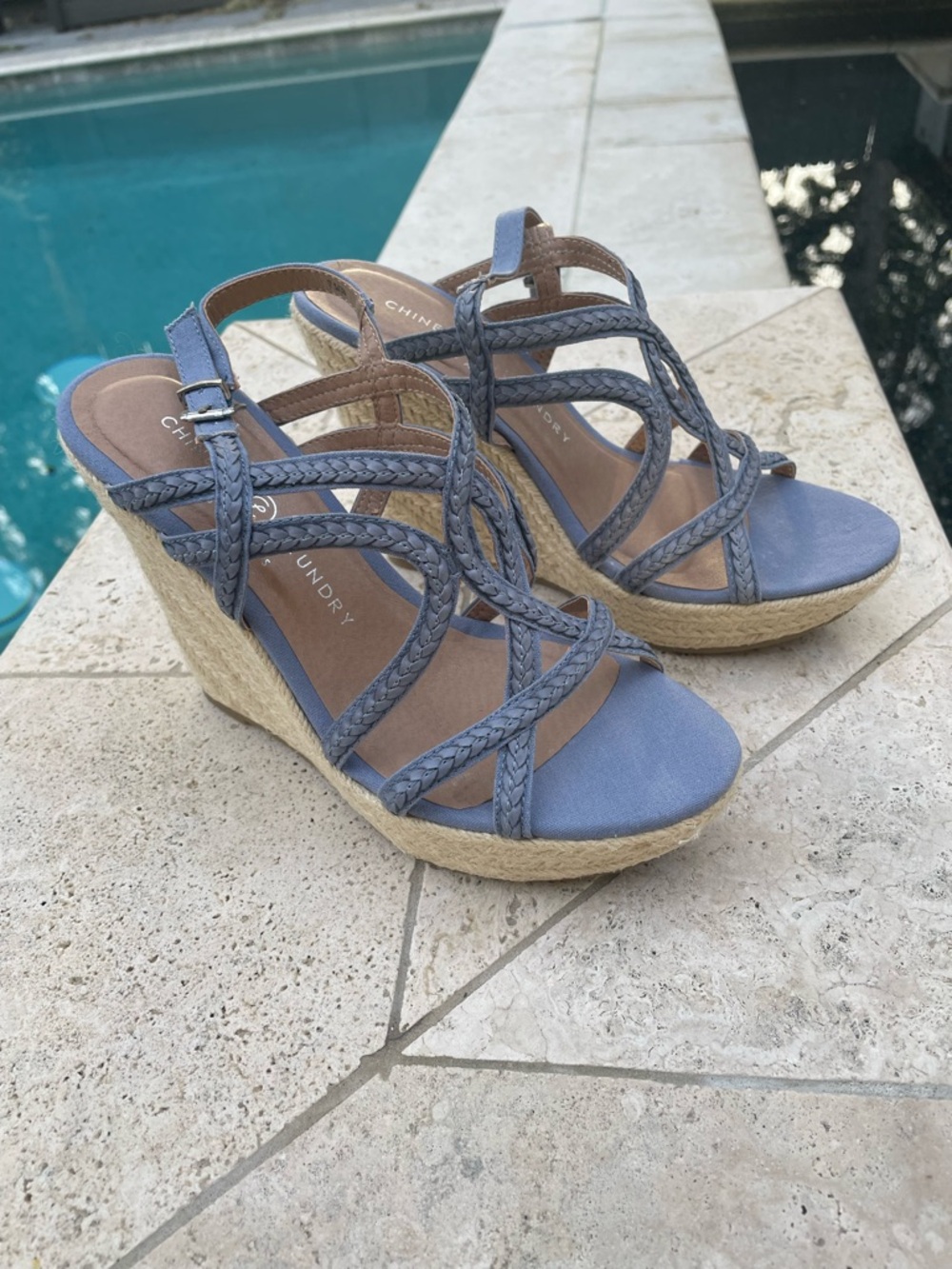 Chinese Laundry Lavender Blue Braided Espadrille Wedge Sandals